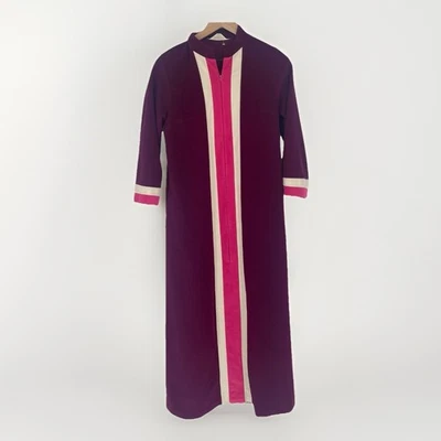 Abrigo largo de terciopelo a rayas rosa púrpura Vanity Fair vintage EE. UU. 10 cremalleras Foto 1 de 4