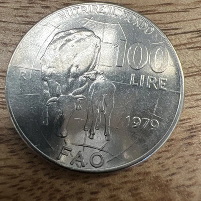 Moneda de 100 liras Italia 1979 - FAO Nutrire Il Mondo hermoso diseño italiano Foto 1 de 2