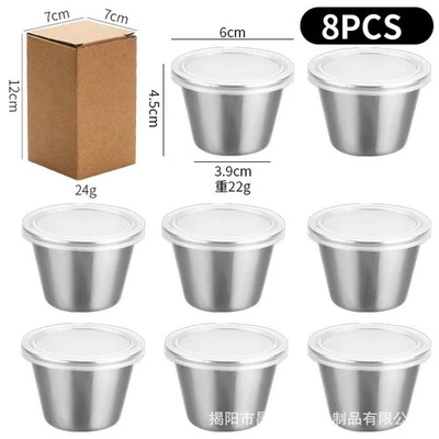8PCS Leakproof Stainless Steel Sauce Cups with Clear Lids for Salad Condiments - Image 1 of 4