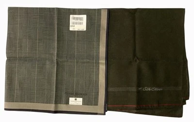 Pair Vintage Handkerchiefs Plaid Pierre Balmain and Silk Olive Silk Brocade - Image 1 of 4