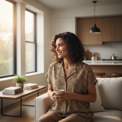 Nuevo con etiquetas Apt. Top de pijama con estampado animal 9 para dama M, beige/negro. E-5 Foto 1 de 4