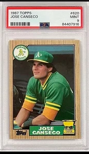 1987 Topps #620 Jose Canseco Rookie Cup PSA 9 comme neuf rare carte erreur 3 points verts - Photo 1/3