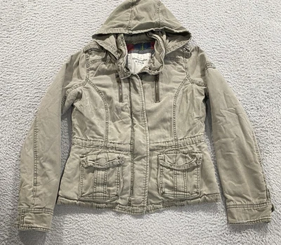 Chaqueta Abercrombie & Fitch Mujer Mediana Caqui Con Capucha Utilidad Carga Forrada a Cuadros Foto 1 de 4
