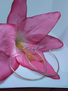Vintage Silver Plated Heart Shape Big Hoop Earrings - Picture 1 of 5
