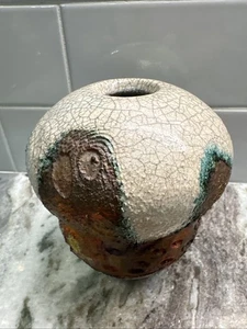 Bruce Odell Raku Ceramic Vase, Iridescent-Metallic Textured Glaze 4.75” PO-LN - Picture 1 of 7
