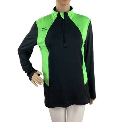 Pullover Mizuno Excel Voleibol 1/2 Cremallera Pequeño Negro Verde DryLite Foto 1 de 4