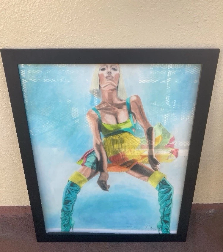 Ilustración original, medios mixtos: lápiz/pastel de colores, título: Marylin moderna Foto 1 de 1