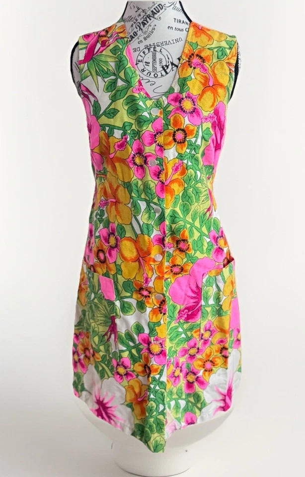 Vestido Floral Vintage Aloha Auténtico Hawaiano Original Rosa Brillante Algodón S Foto 1 de 4