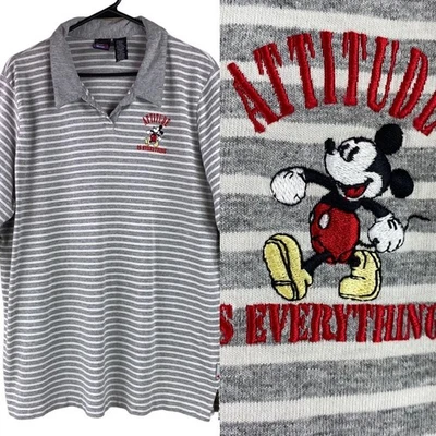 Camisa bordada a rayas vintage Disney Mickey Unlimited talla 22 Foto 1 de 4