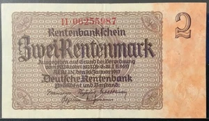 1937 GERMANY PAPER MONEY - 2 RENTENMARK BANKNOTE! - Picture 1 of 2