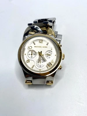 Michael Kors MK3199 Gold Silver Twist Chain Chronograph White Dial Ladies Watch - Image 1 of 4