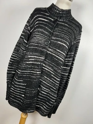 Jones New York 1X Cárdigan Suéter Negro Blanco Rayas Botón Bolsillo Mujer W1 Foto 1 de 4