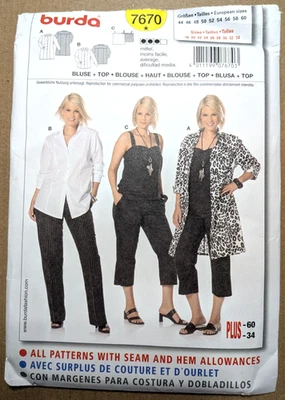 BURDA 7670 Blouse And Tank Top Size 18-34 Uncut - Image 1 of 3