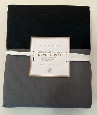 Funda nórdica Pottery Barn Teen audaz rugby a rayas doble negra gris algodón NUEVA_T#A Foto 1 de 3