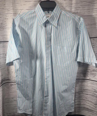 Peter Millar Shirt Mens M Turquoise Red & White Striped Short Sleeve Button Down - Image 1 of 4