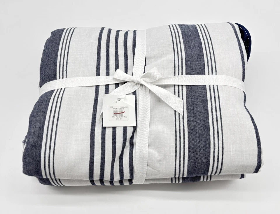 Funda nórdica reversible Pottery Barn Kids Matelasse azul marino a rayas lunares F/Q Foto 1 de 4