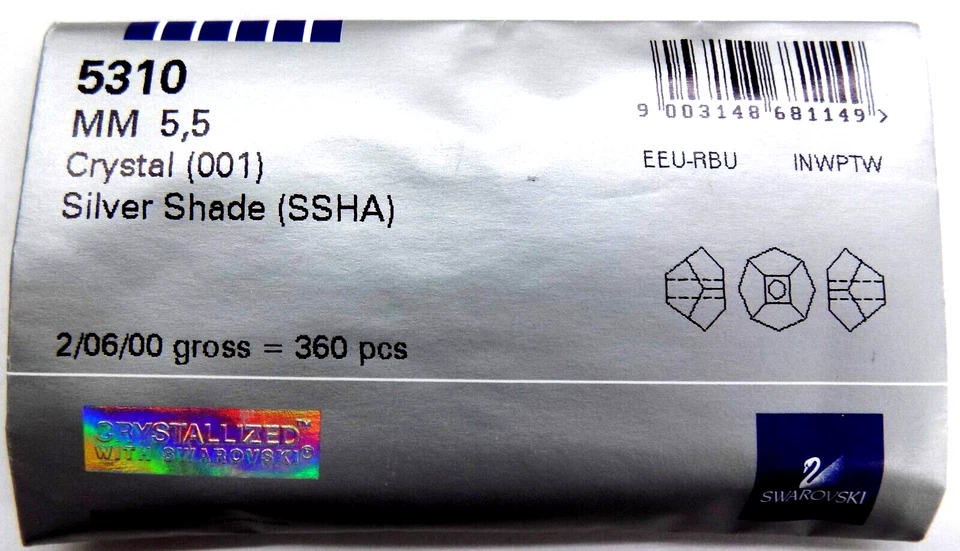 Swarovski Crystal Beads #5310 - 5,5mm - 001 Crystal Silver Shade - 360 Pieces - Image 1 of 1
