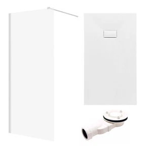 SET: Duschtasse Rechteck 140x90SMC Stein-Effekt + Walk-In Dusche Glaswand Nano - Bild 1 von 12