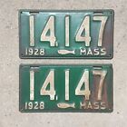 1928 Massachusetts License Plate Pair 14147 Mass MA 5 Digit Cod Fish Garage