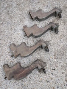 4 Antique Solid Oak Lion Cat Claw Feet Foot Table Legs w/ Casters Wheels  - Picture 1 of 11