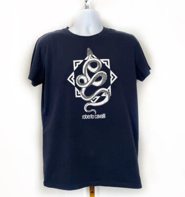Camiseta Robert Cavalli Para Hombres Azul Serpiente Gráfico Cuello Redondo Manga Corta Talla XXL Foto 1 de 4