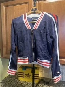 Vintage Champion Women's Navy Blue Full Zip Up Cropped V-Neck Jacket Size XS - Picture 1 of 6