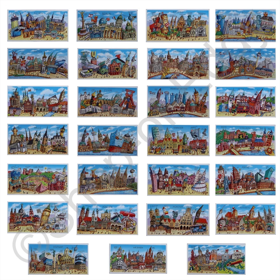 Postkarte Deutschland Städte Jacques Tilly Berlin, Dortmund, Köln, München etc