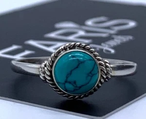 925 Gestempelt Sterlingsilber Damen Türkis Rund Ring Edelstein Schmuck Geschenk - Bild 1 von 4