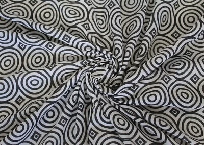 Black White Hand Block Circle Print Cotton Fabric Dressmaking Fabric By Yard AU - Image 1 of 4
