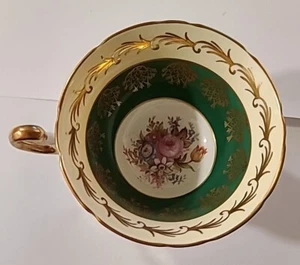 British Foley Bone China Green with Pink Roses & Gold Tea Cup - Picture 1 of 6
