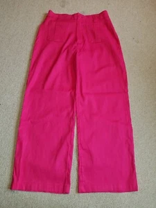 Womens Pants-NICOLE MILLER-bright pink linen stretch high waist wide-leg-12 - Picture 1 of 4