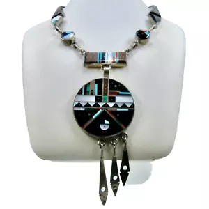 Fantastic Harold Smith Sterling Inlay Stones Navajo Necklace 26" - Picture 1 of 15