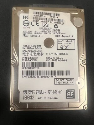 HGST 750Gb 2.5" LAPTOP HDD 5K1000-750 HTS541075A9E680 DA5218 0J26212 5400RPM - Image 1 of 2