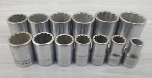 Set (13) Handwerker Steckdosen mit 1/2"" Antrieb 12 Punkt V/VV Serie 47517 1/4 Vintage - Bild 1 von 12