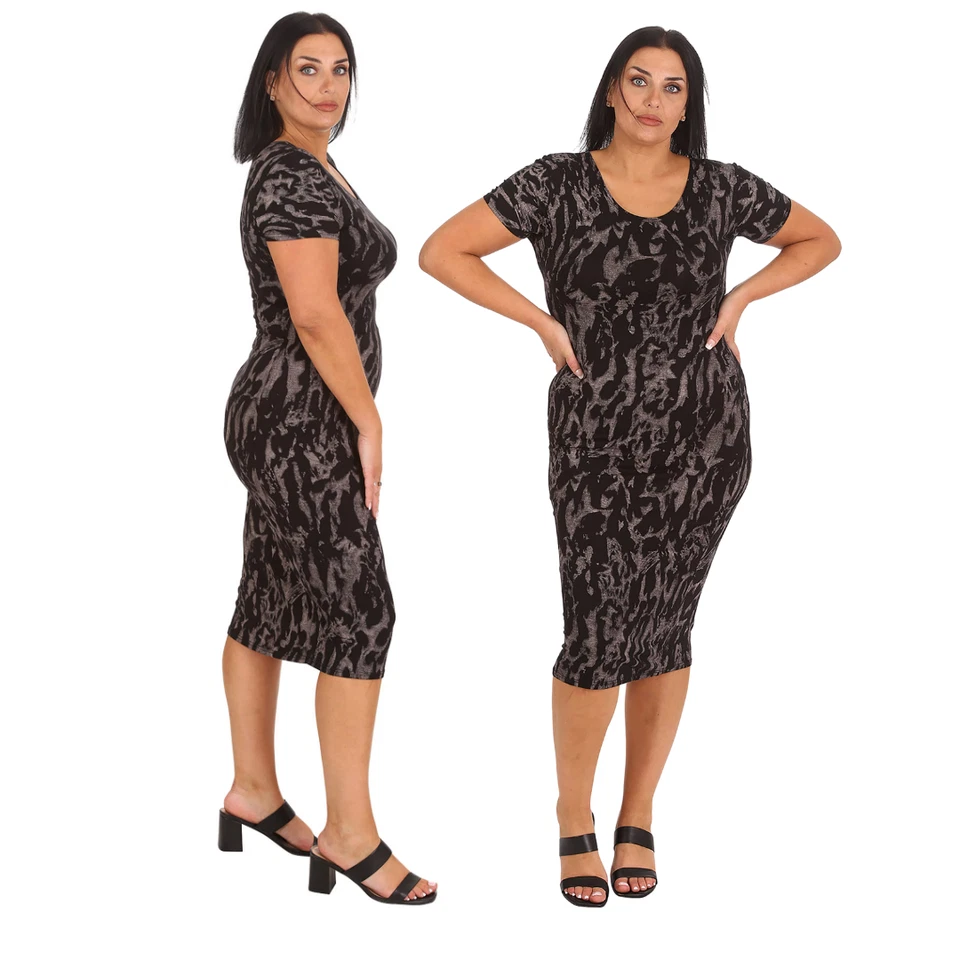 Nouvelle Women Plus Size Ladies Tie Dye Short Sleeve Bodycon Midi Casual Dress - Image 1 of 1