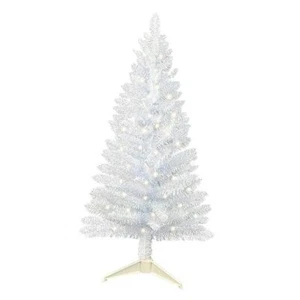 4ft Lighted Artificial Christmas Tree, Not Pre-lit Tinsel Pine Trees with White - Picture 1 of 7
