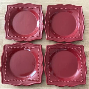 Princess House Set of 4 Pavillion Berry Red 8” Salad Plates Excellent Condition - Picture 1 of 3