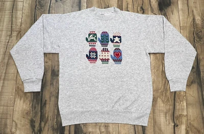 Винтажный свитшот 80-х бабушка с круглым вырезом сшитые варежки сделано в США большой странный. - Изображение 1 из 4