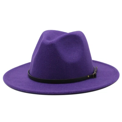 Sombrero de ala ancha de fieltro Fedora Jazz Gorra Panamá Trilby con hebilla de cinturón para hombres mujeres Foto 1 de 4