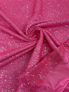 Mille Stripe Spandex Sequins - Hot Pink  4 Way Stretch Lace Spandex Mesh by Yard - Picture 1 of 5