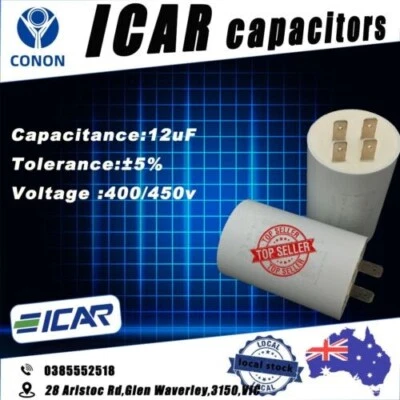 Condensador de funcionamiento ICAR 12uF P0 plástico 400/450V motor bomba spa secador taladro compresa Foto 1 de 4