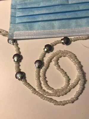 Máscara facial concha marina y cuentas de vidrio crema soporte máscara cadena cordón anteojos Foto 1 de 3