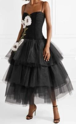 Новый $6,995 MARCHESA тюль украшенный черный длинное платье вечернее платье это 44 / США 8 - Изображение 1 из 4