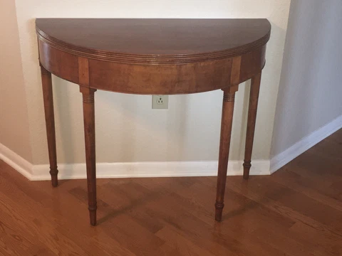 Antique American Federal Inlaid Wood Demi-Lune Half Moon Folding Table 36" D Cover
