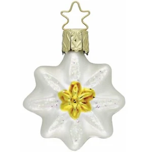 Inge Glas Edelweiss Flor Vidrio Alemán Bávaro Navidad Adorno CAJA GRATIS - Imagen 1 de 2