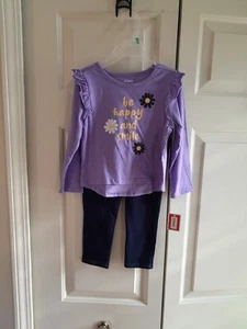 Kidgets Toddler Girls 2 Piece Pants Set Purple Long Sleeve Shirt & Leggings 3T - Picture 1 of 5