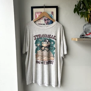 VINTAGE 1990s | J'Travaille Pour Des Pinottes Graphic T-Shirt sz XXL Adult - Picture 1 of 7