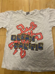 VINTAGE Ocean Pacific Shirt Youth L Spellout Logo Neon 90s 1993 Single Stitch - Picture 1 of 7
