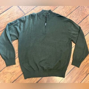 FX Fusion sweater Mens L olive green Christmas 1/4 zip Mock Neck soft Luxury NWT - Picture 1 of 8