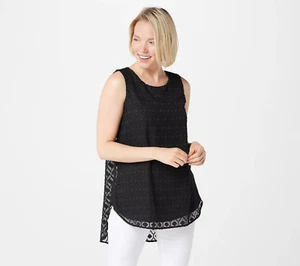 Susan Graver Woven Jacquard Sleeveless Top Tunic Tank Black Sz XXS QVC - Picture 1 of 2